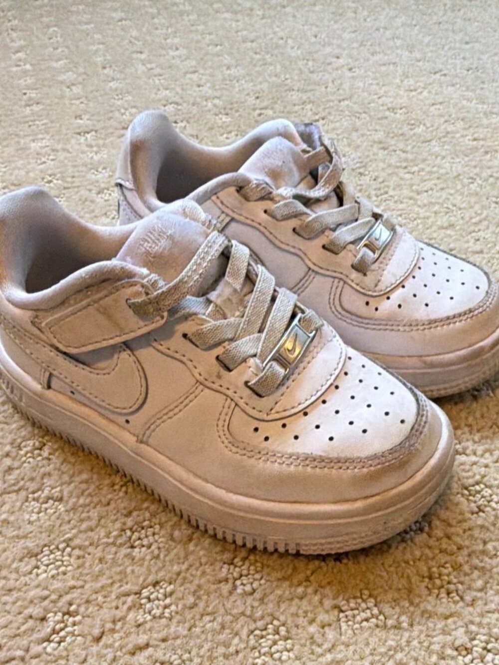Nike Air Force 1 Low Kids White Leather Hook & Loop Sneakers US 9